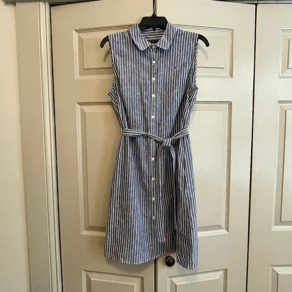 Tommy Hilfiger Dresses & Skirts - Tommy Hilfiger Blue and White Stripe Sleeveless Shirt Dress NWOT